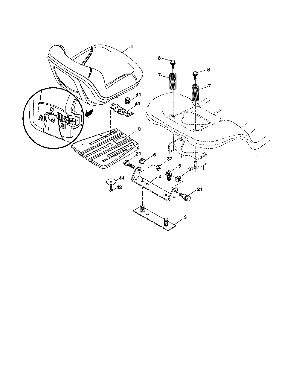 Seat assembly Diagram and Parts List for 96042000600  Poulan Lawn Tractor