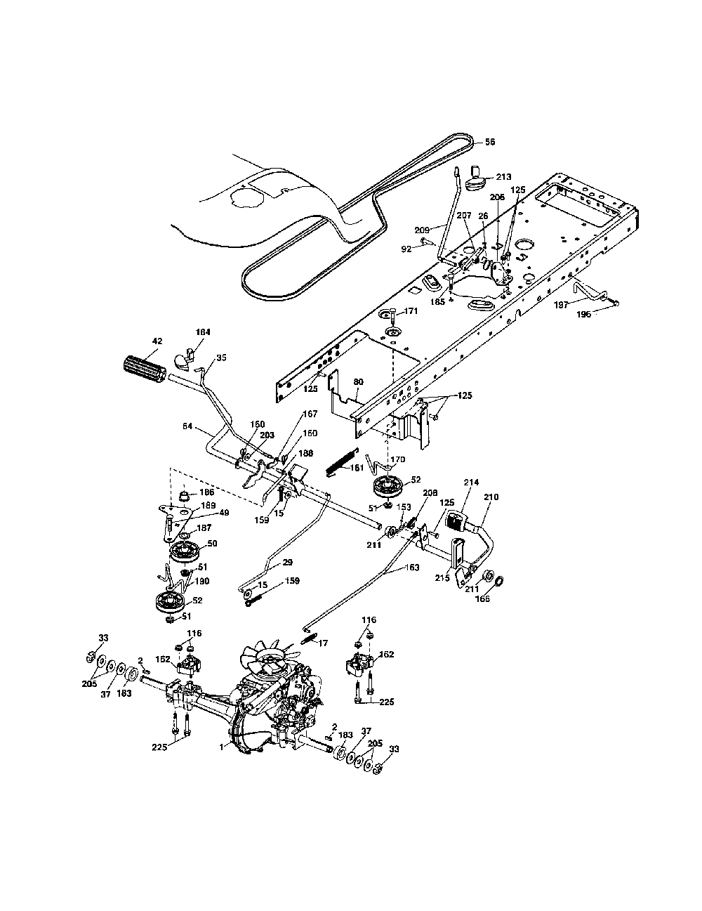Drive Diagram and Parts List for 96042002900  Poulan Lawn Tractor