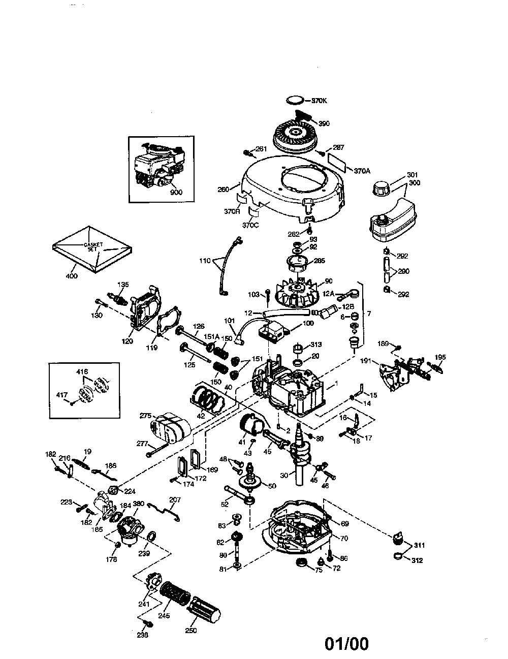 Craftsman 4-cycle engine Diagram and Parts List for P35TN20SB  Poulan Lawn Mower