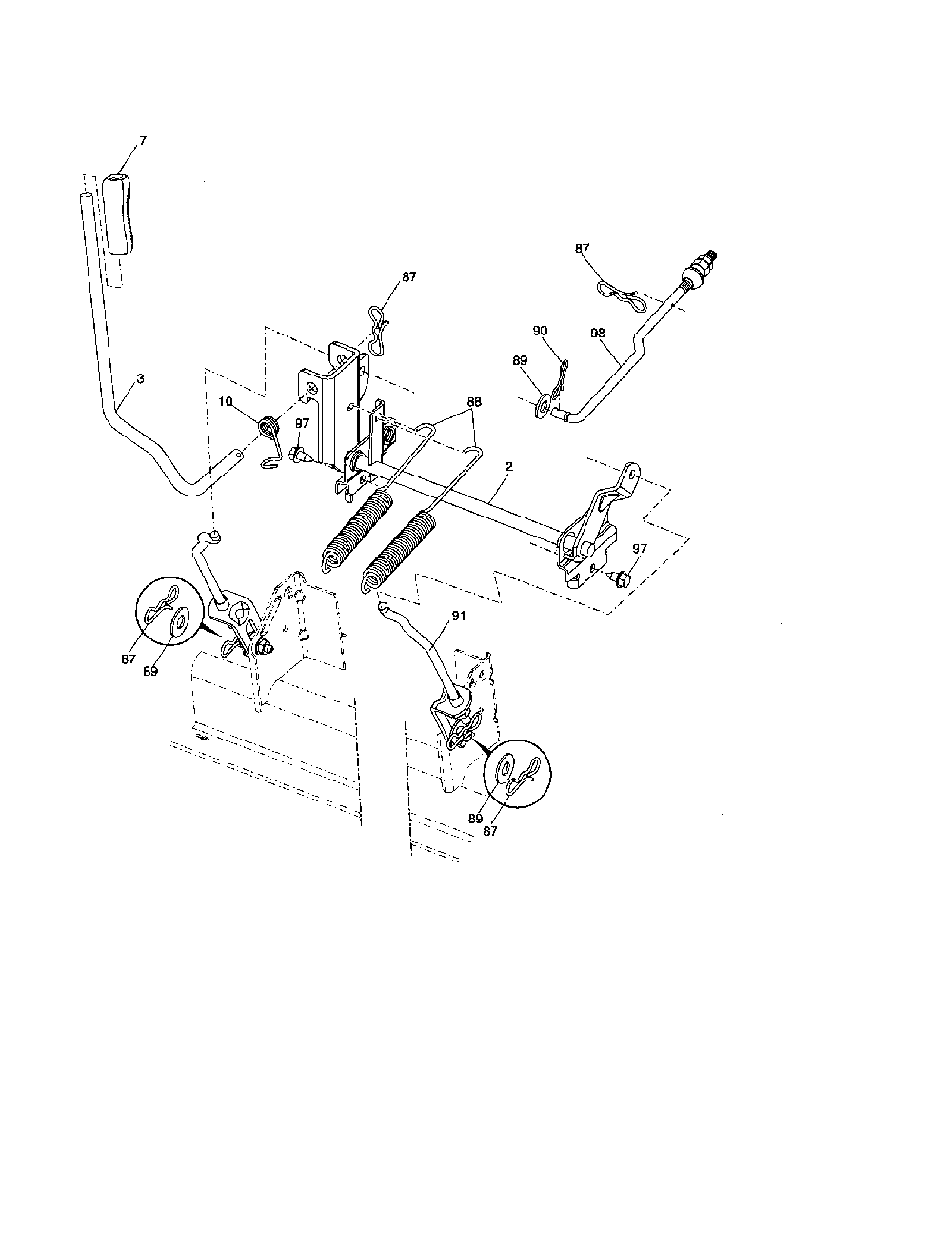 Mower lift Diagram and Parts List for 96042000500  Poulan Lawn Tractor