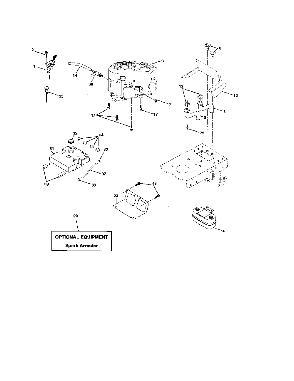 Engine Diagram and Parts List for BB24H42YT  Poulan Lawn Tractor