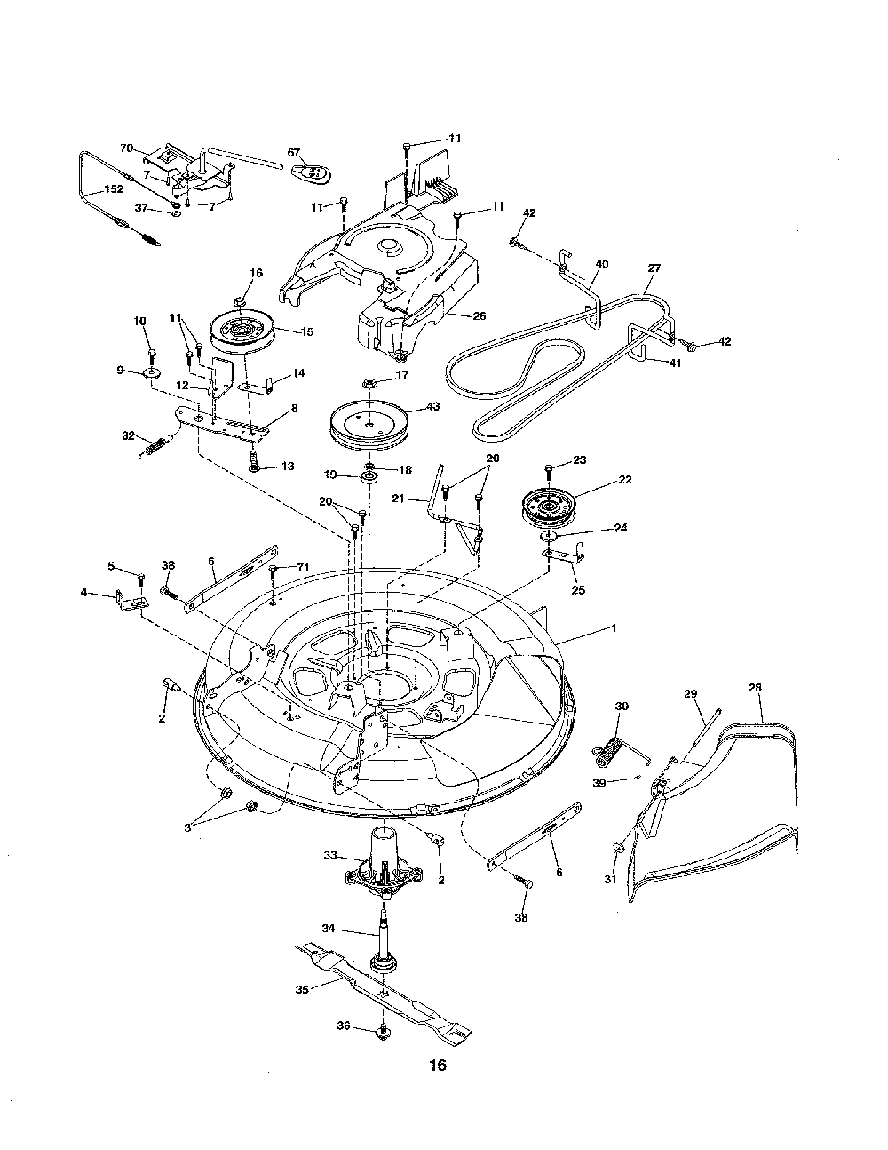 Mower deck Diagram and Parts List for 96046000800  Poulan Lawn Tractor