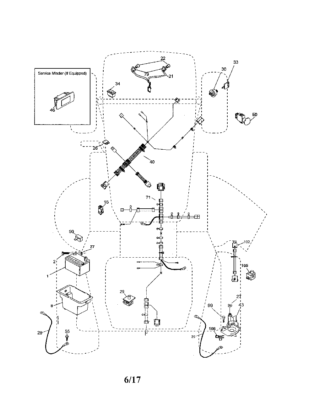 Electrical Diagram and Parts List for PP24VA54-96046008000  Poulan Lawn Tractor