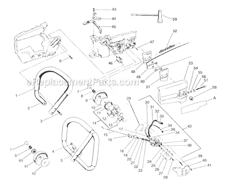 Page E Diagram and Parts List for 4000  Poulan Chainsaw