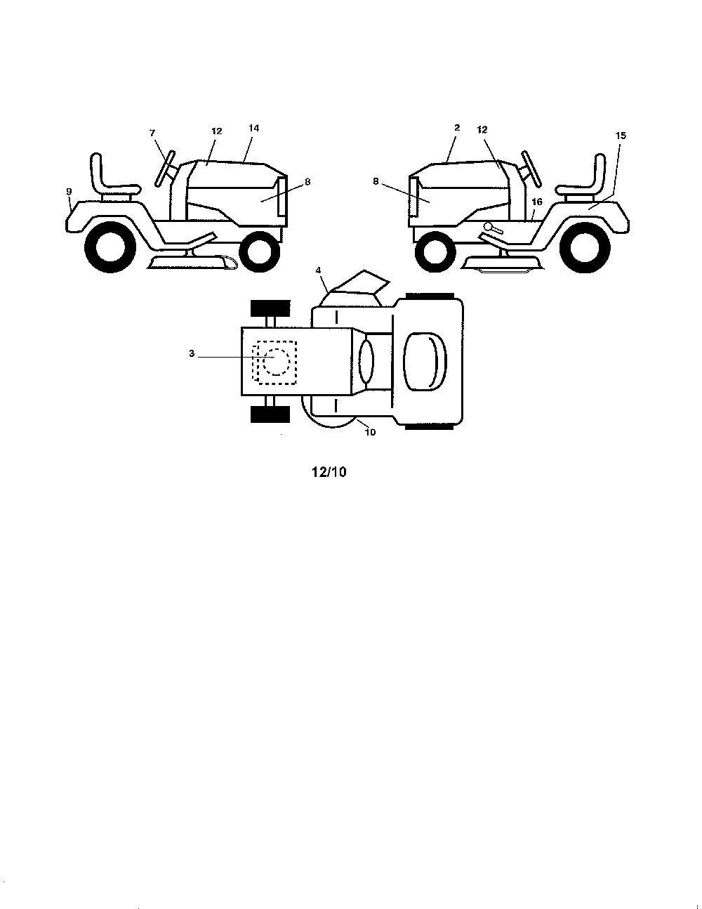 Decals Diagram and Parts List for 96016001800  Poulan Lawn Tractor