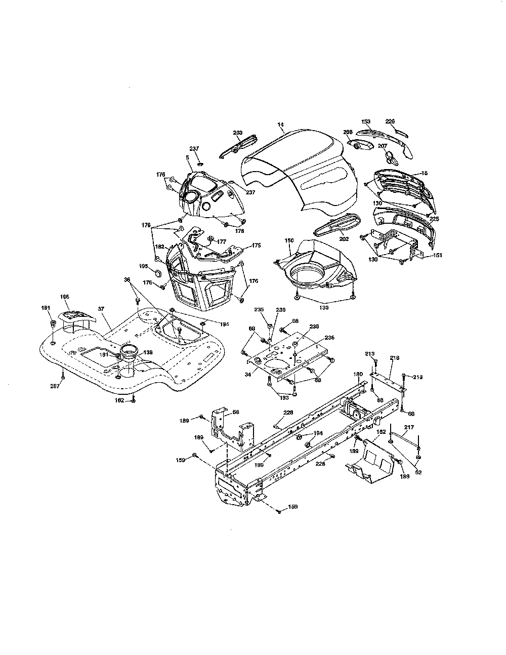 Chassis Diagram and Parts List for PB20A46-96042016700  Poulan Lawn Tractor