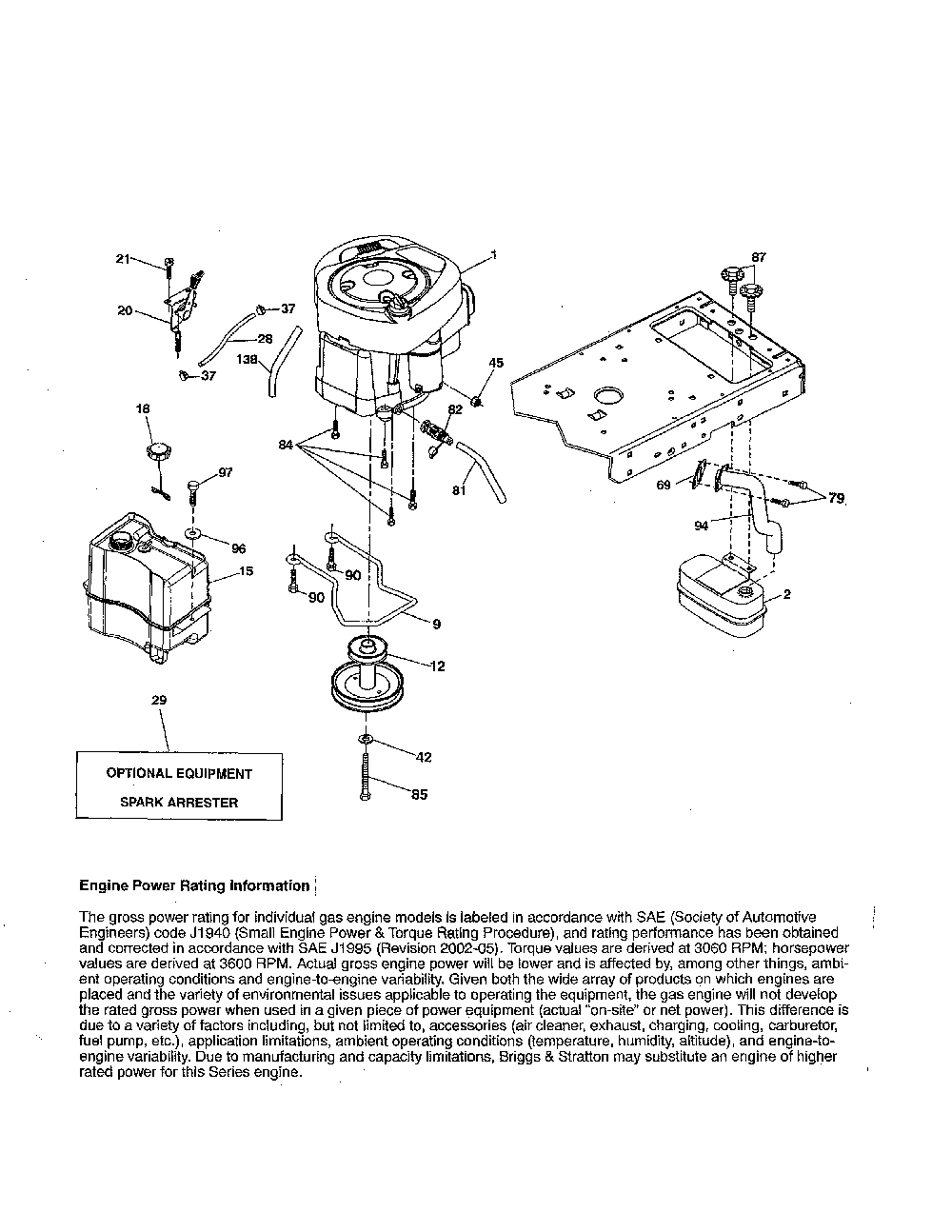 Engine Diagram and Parts List for 96046007700  Poulan Lawn Tractor