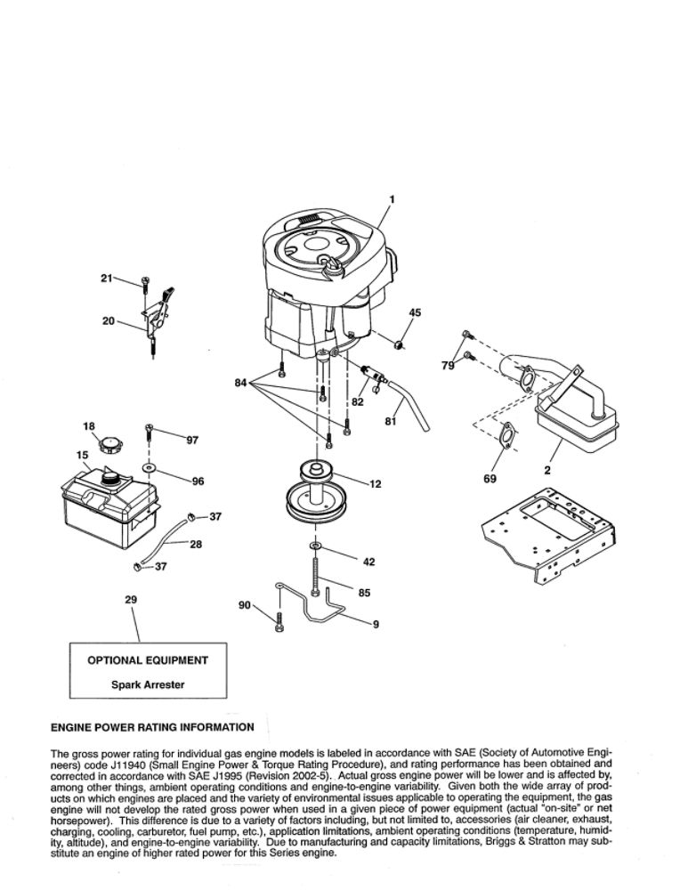Engine Diagram and Parts List for PXT12530 96046000800 Poulan Lawn Tractor