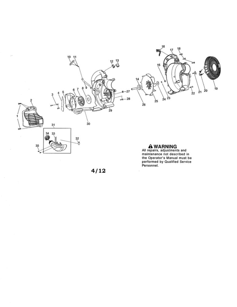 Scroll/Impeller/Handle Diagram and Parts List for BVM200FE TYPE 3 Poulan Leaf Blower / Vacuum