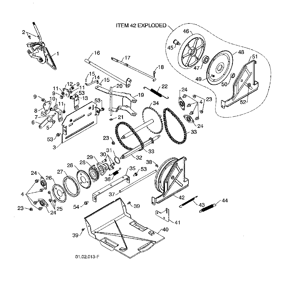 Drive Diagram and Parts List for 12527HVX-96195001800  Poulan Snow Blower
