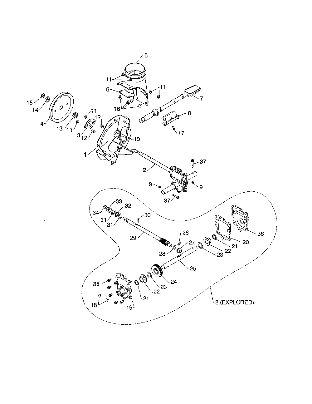 Impeller/gearbox Diagram and Parts List for 96198004602  Poulan Snow Blower