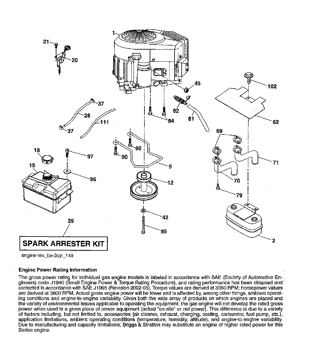 Engine Diagram and Parts List for 917223980  Poulan Lawn Tractor