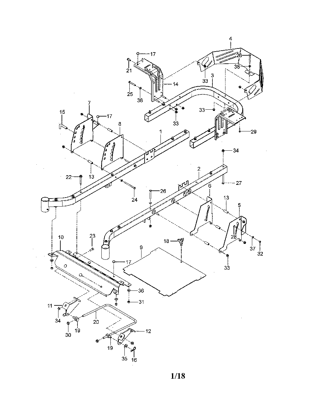 Frame Diagram and Parts List for 967721801-00  Poulan Lawn Mower