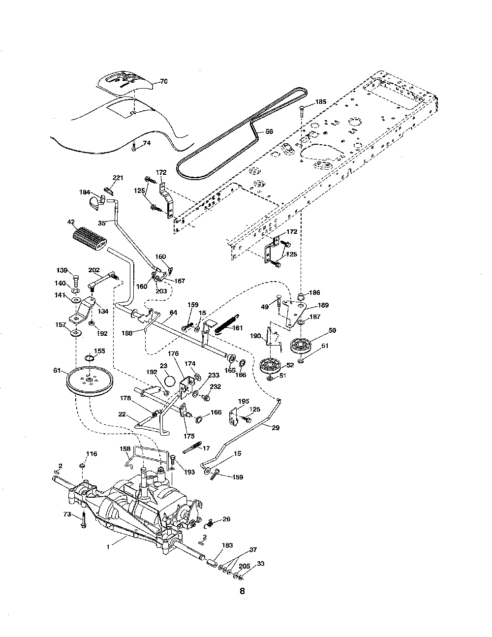 Drive Diagram and Parts List for 96046000800  Poulan Lawn Tractor
