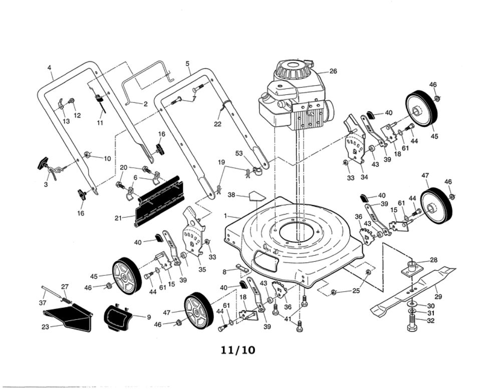 Lawn Mower Diagram and Parts List for PXT22 96116000600 Poulan Lawn Mower