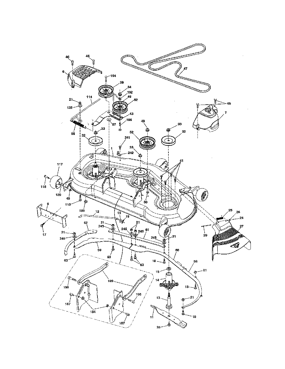 Mower deck Diagram and Parts List for PP24VA54-96046008000  Poulan Lawn Tractor