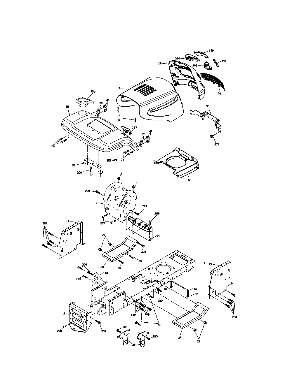 Chassis and enclosures Diagram and Parts List for 96012004600  Poulan Lawn Tractor