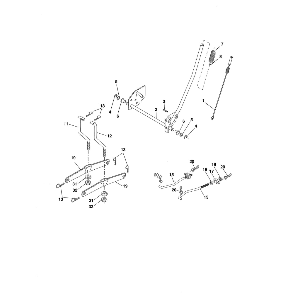 Mower Lift Diagram and Parts List for PXT175G42 96016002400 Poulan Lawn Tractor