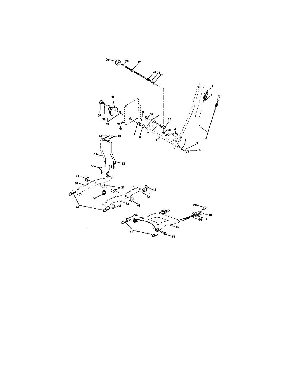 Mower lift Diagram and Parts List for 96012002001  Poulan Lawn Tractor