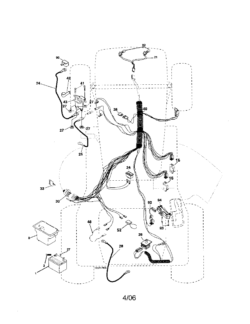 Electrical Diagram and Parts List for 96012001601  Poulan Lawn Tractor