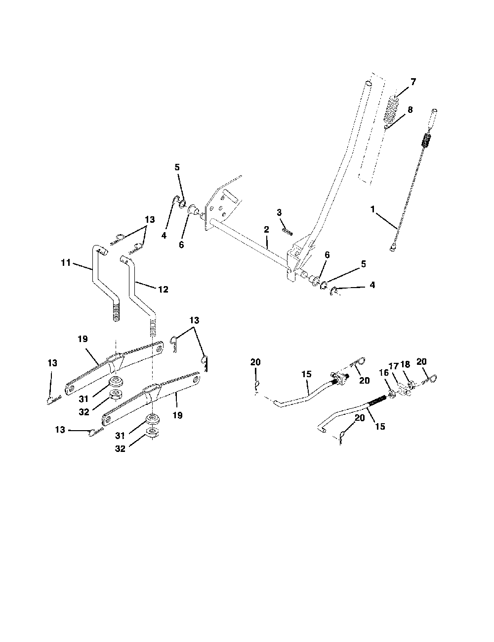 Mower lift Diagram and Parts List for BB185H42YT  Poulan Lawn Tractor