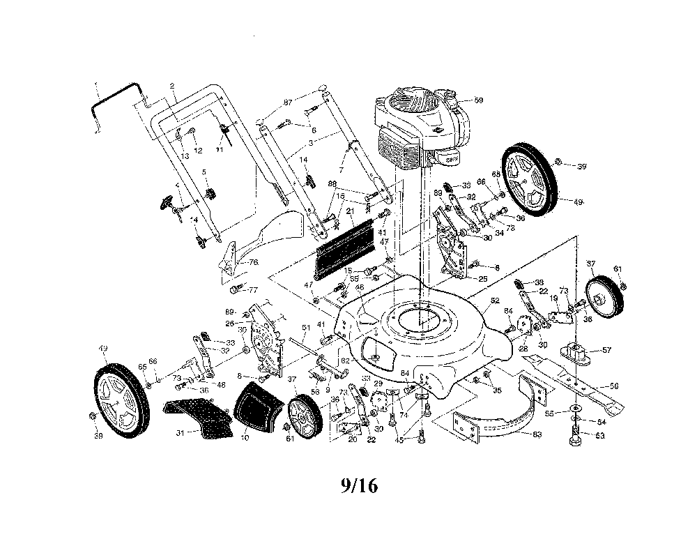 Lawn mower Diagram and Parts List for 96139000400  Poulan Lawn Mower