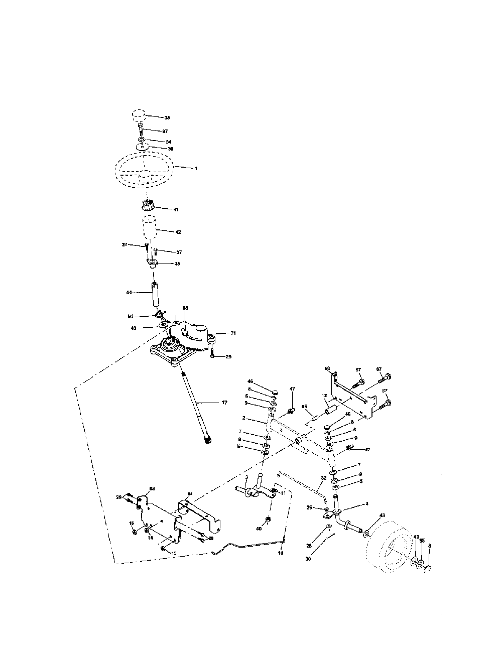 Steering assembly Diagram and Parts List for 96012000302  Poulan Lawn Tractor
