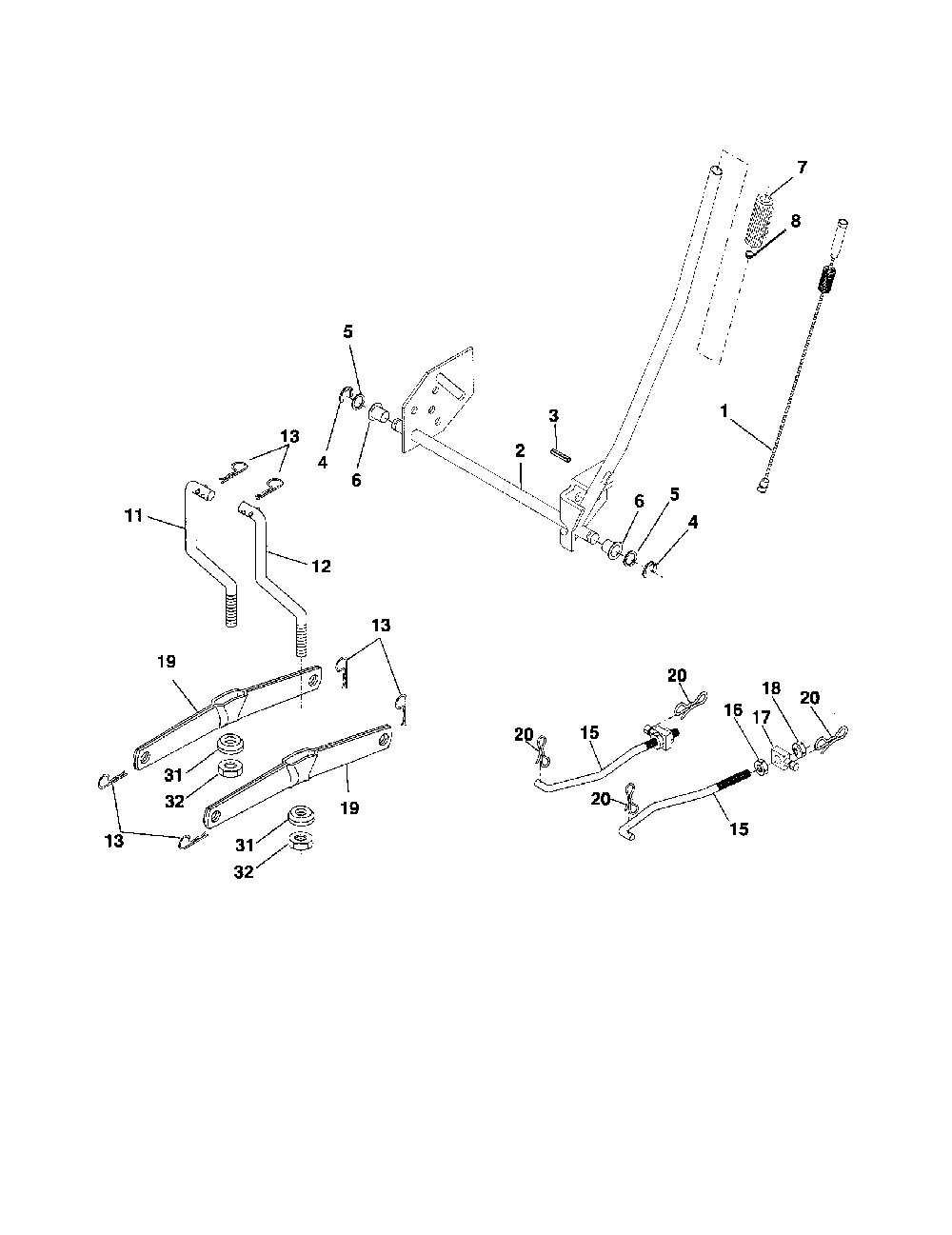 Mower lift Diagram and Parts List for HD21H42  Poulan Lawn Tractor