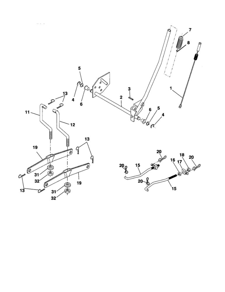 Mower Lift Diagram and Parts List for PXT16542 96016001900 Poulan Lawn Tractor