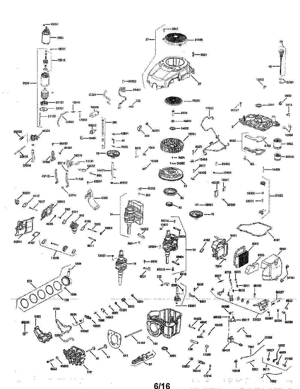 Engine Diagram and Parts List for 96042016701  Poulan Lawn Tractor