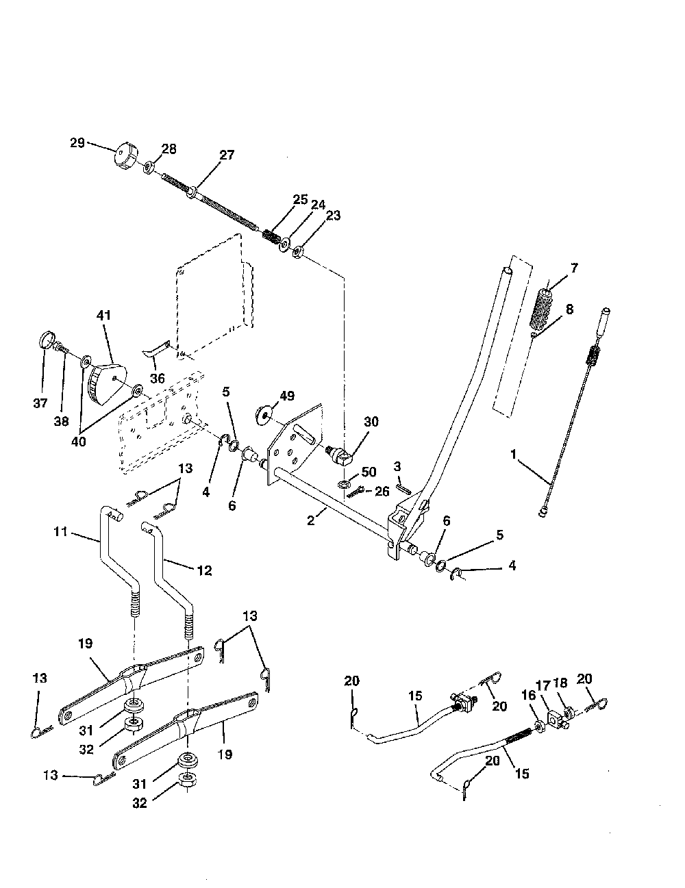 Mower lift Diagram and Parts List for 917279710  Poulan Lawn Tractor