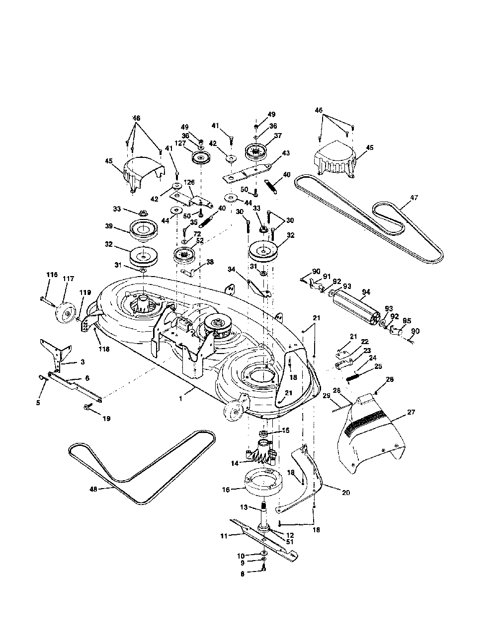 Mower deck Diagram and Parts List for 917279760  Poulan Lawn Tractor