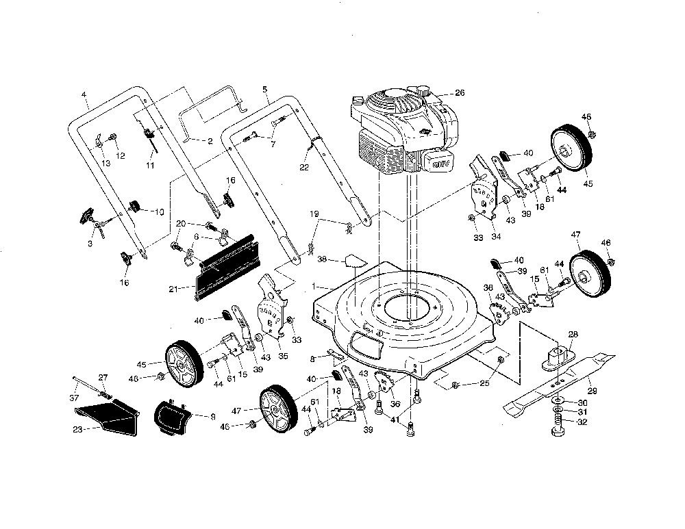Rotary mower Diagram and Parts List for 96119000101  Poulan Lawn Mower
