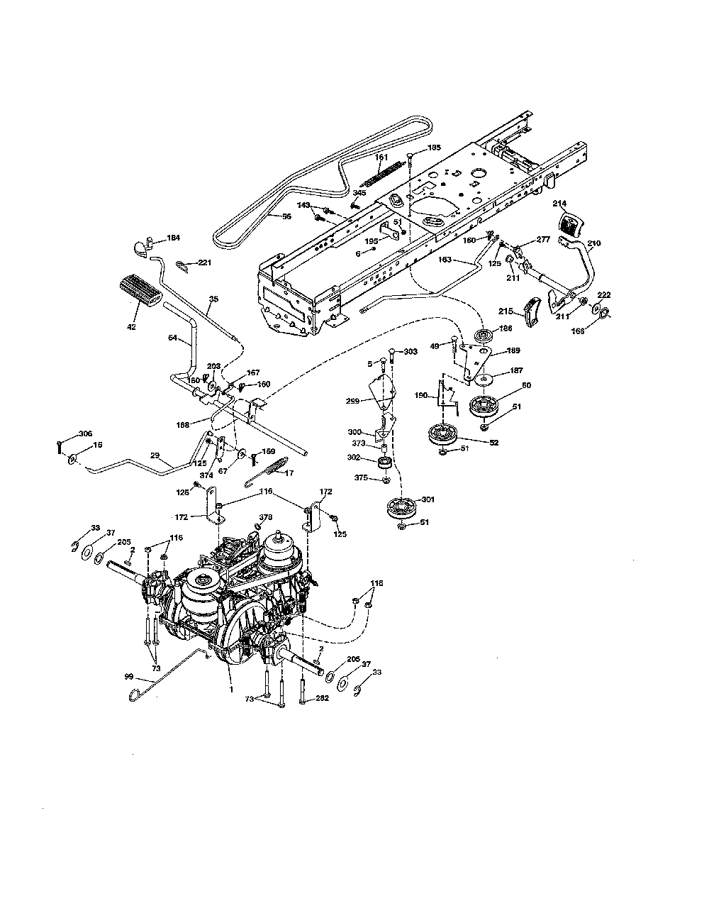 Drive Diagram and Parts List for 96042016600  Poulan Lawn Tractor