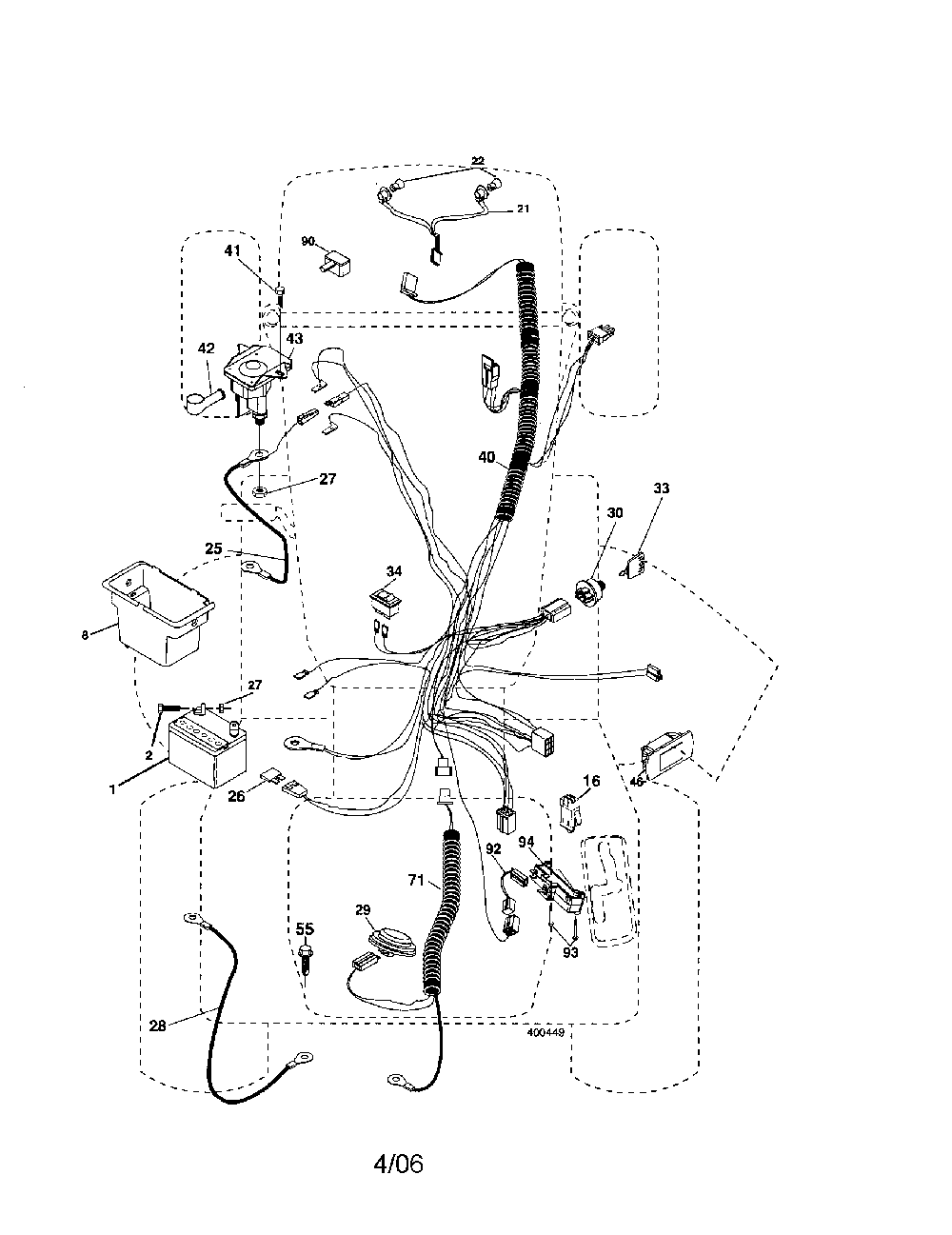 Electrical Diagram and Parts List for 96042000801  Poulan Lawn Tractor