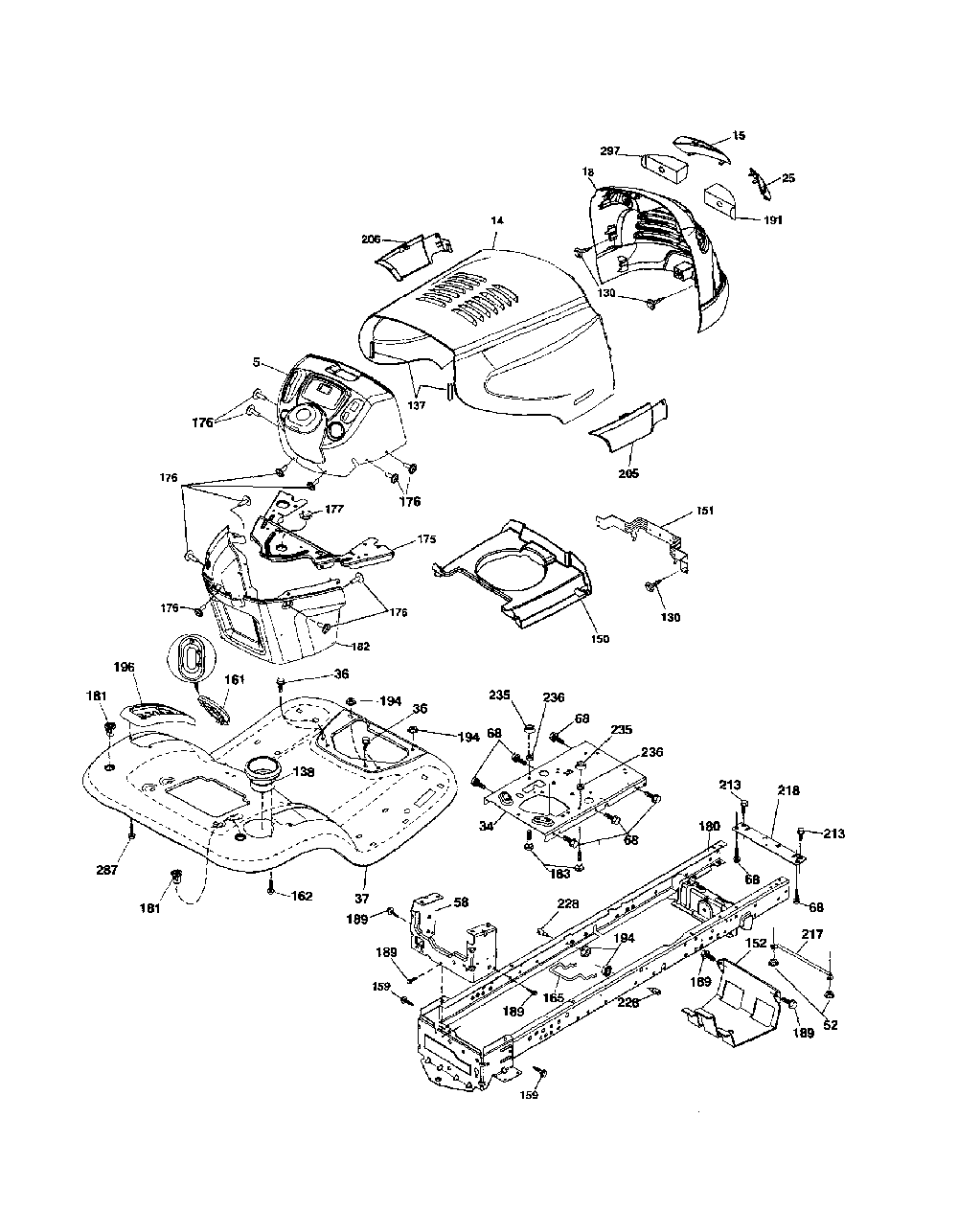 Chassis Diagram and Parts List for 96042010800  Poulan Lawn Tractor