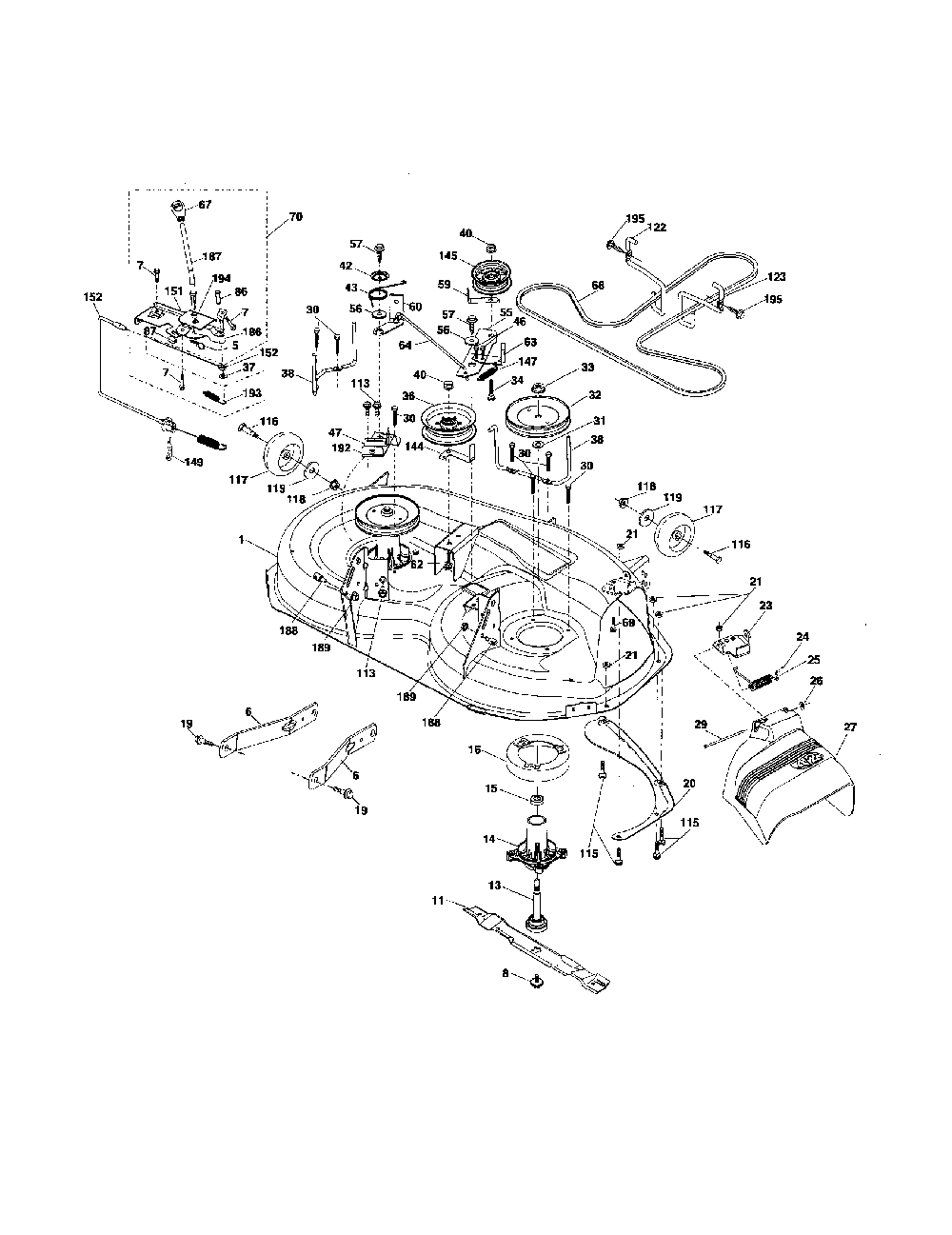 Mower deck Diagram and Parts List for 96042000200  Poulan Lawn Tractor