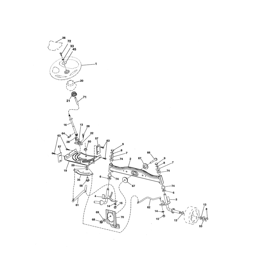 Steering Diagram and Parts List for PXT195G42 96046002200 Poulan Lawn Tractor