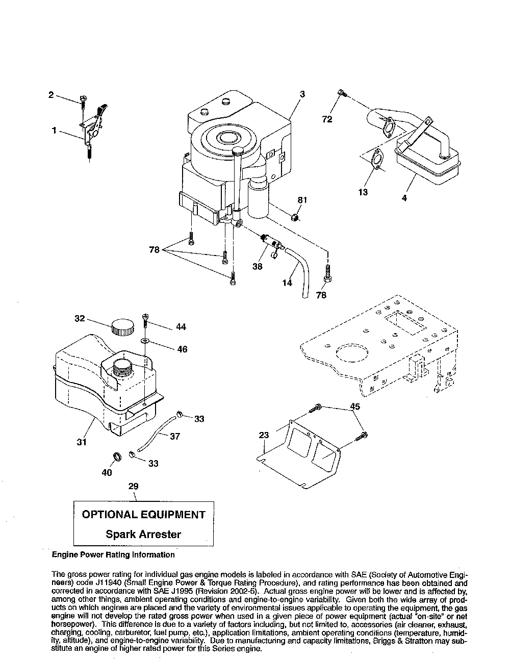 Engine Diagram and Parts List for 96016001700  Poulan Lawn Tractor