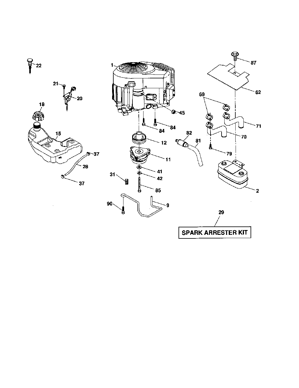 Engine Diagram and Parts List for 96042000600  Poulan Lawn Tractor
