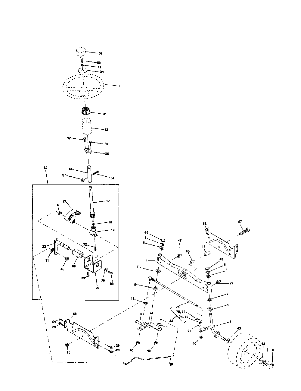 Steering assembly Diagram and Parts List for 917279760  Poulan Lawn Tractor