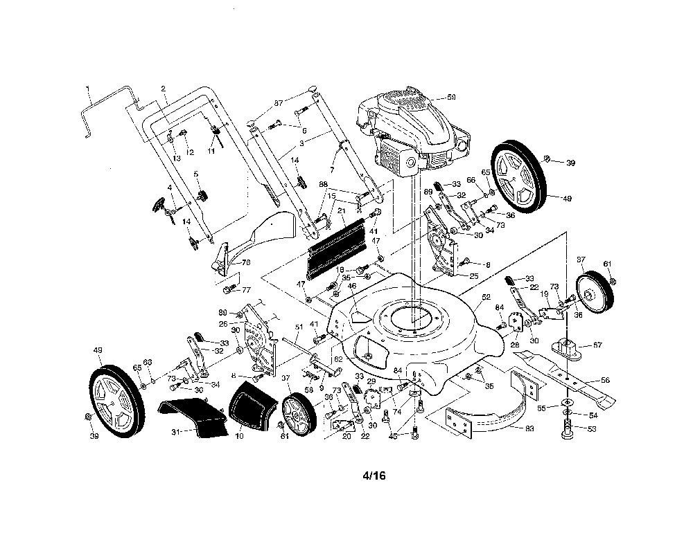 Lawn mower Diagram and Parts List for 96119000501  Poulan Lawn Mower