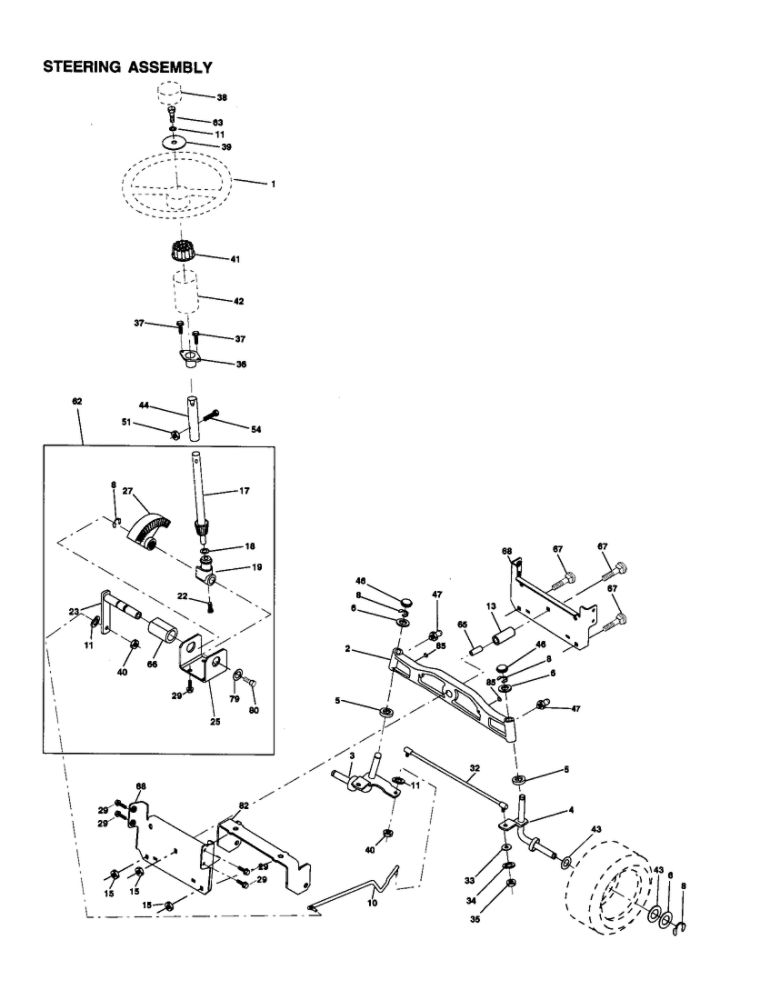 Steering Assembly Diagram and Parts List for 917279820  Poulan Lawn Tractor