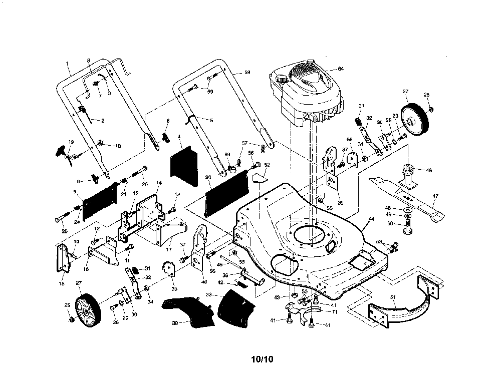 Engine/housing/handle Diagram and Parts List for 96142008700  Poulan Lawn Mower