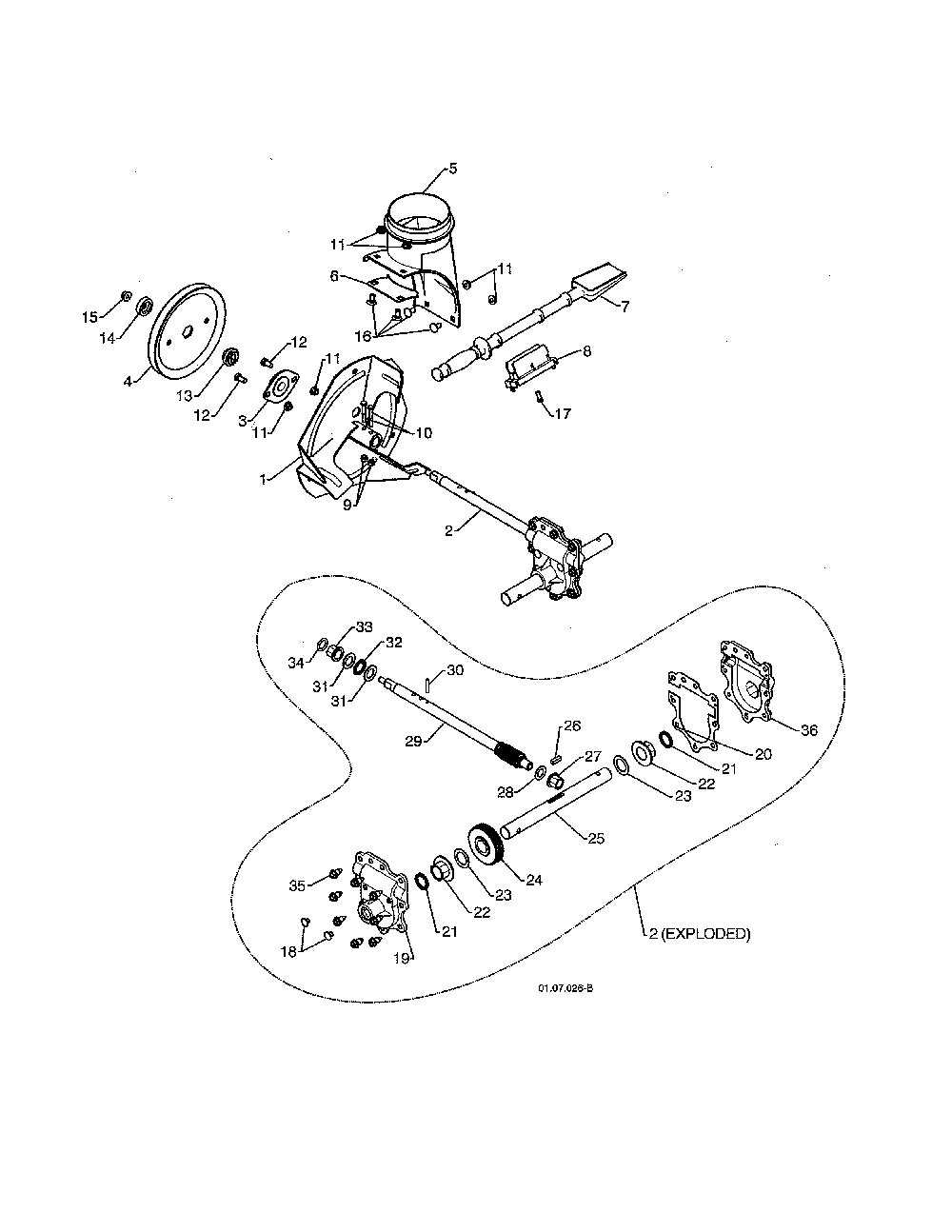 Impeller assembly/gearbox Diagram and Parts List for 96192002900  Poulan Snow Blower