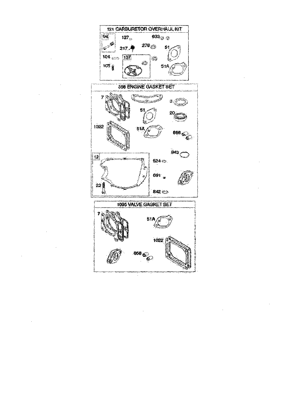 Gasket set Diagram and Parts List for PP24VA54-96046008000  Poulan Lawn Tractor