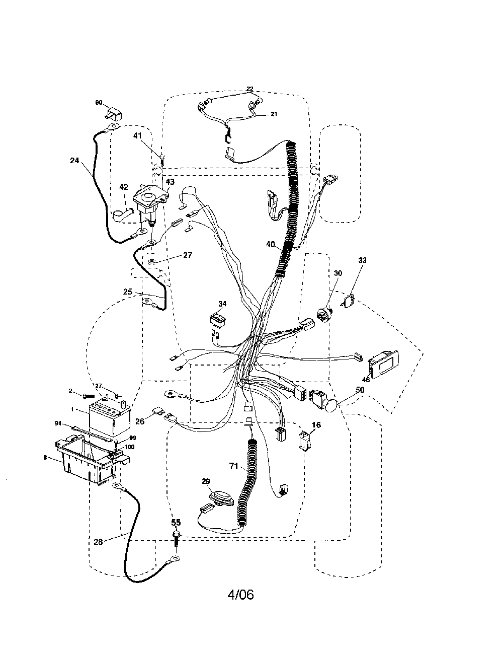Electrical Diagram and Parts List for 96042002900  Poulan Lawn Tractor