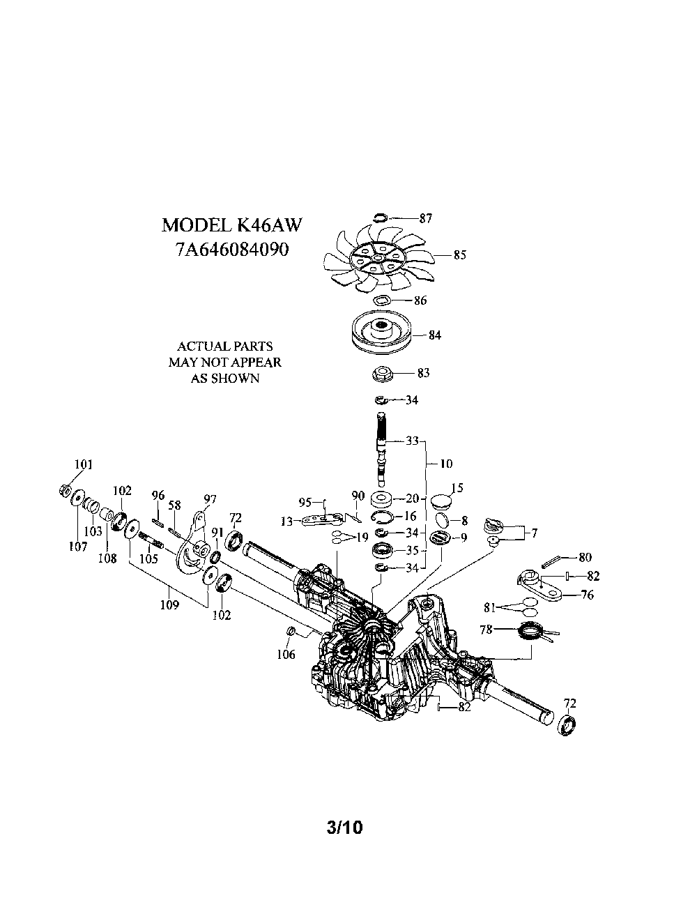 Transaxle Diagram and Parts List for 96042017200  Poulan Lawn Tractor