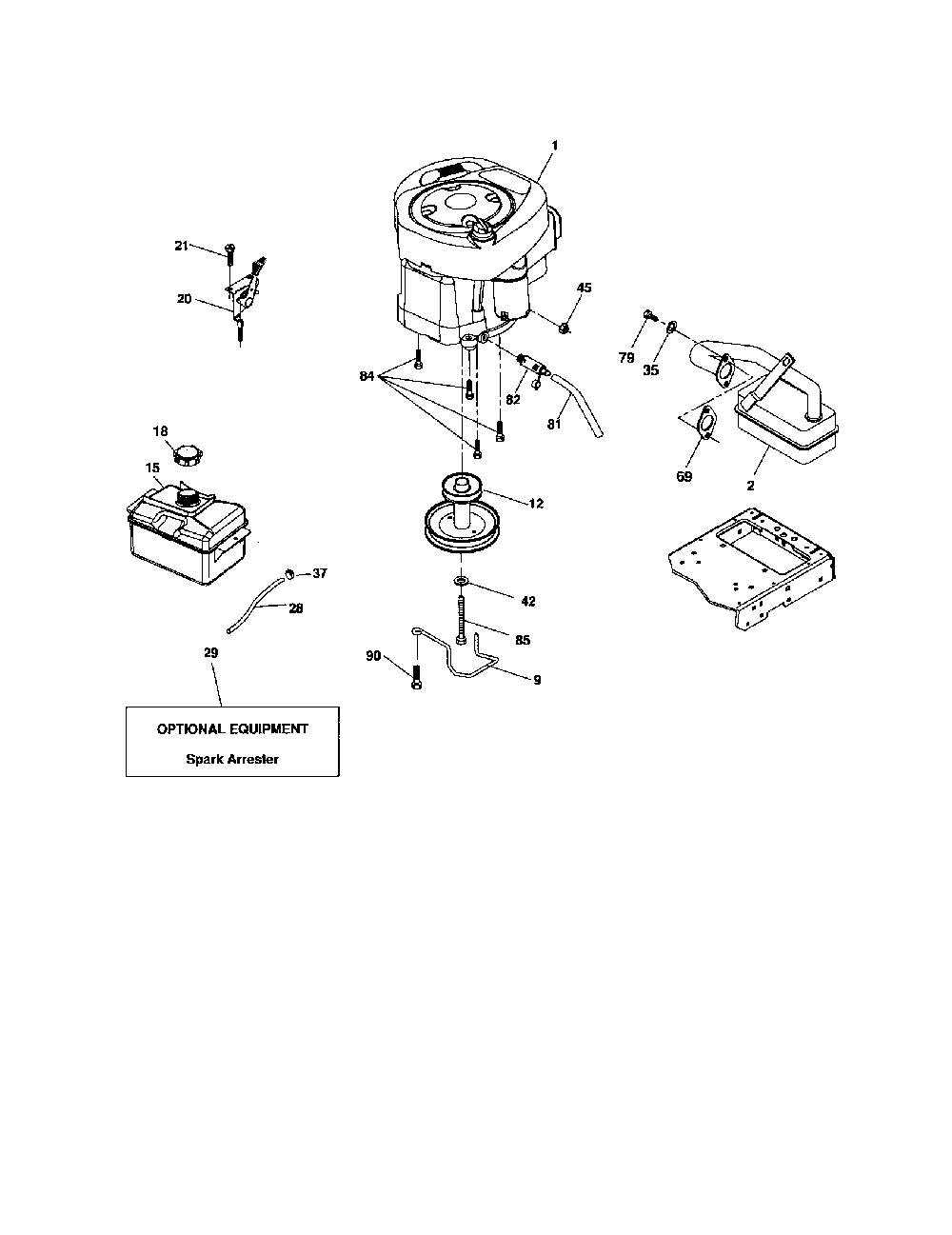 Engine Diagram and Parts List for 96042002600  Poulan Lawn Tractor
