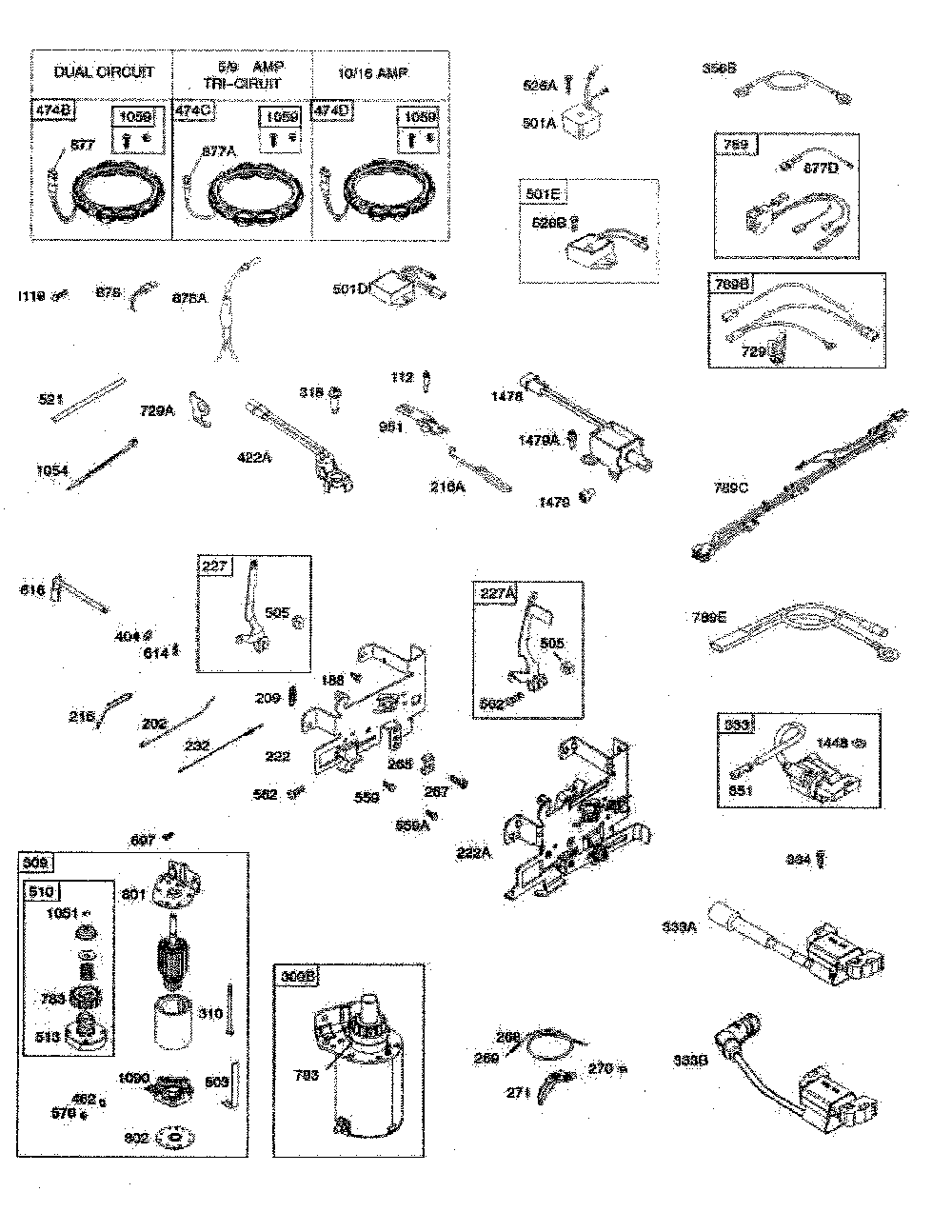 Alternator/electric starter Diagram and Parts List for 96046007600  Poulan Lawn Tractor